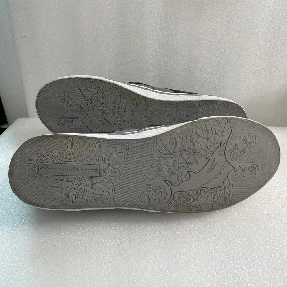 Tommy Bahama Mens Grey Canvas Boat Shoes TB8M00147 Tropical Lining Size 11.5